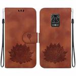 For Xiaomi Redmi Note 9 Pro / Note 9S Lotus Embossed Leather Phone Case(Brown)