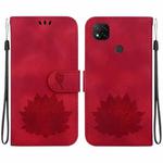 For Xiaomi Redmi 9C / 9 Activ Lotus Embossed Leather Phone Case(Red)