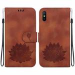 For Xiaomi Redmi 9A / 9i Sport / 9A Sport Lotus Embossed Leather Phone Case(Brown)