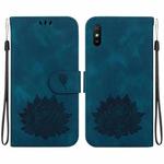 For Xiaomi Redmi 9A / 9i Sport / 9A Sport Lotus Embossed Leather Phone Case(Dark Blue)