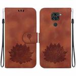 For Xiaomi Redmi Note 9 / Redmi 10X 4G Lotus Embossed Leather Phone Case(Brown)