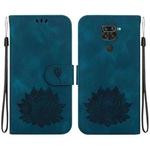 For Xiaomi Redmi Note 9 / Redmi 10X 4G Lotus Embossed Leather Phone Case(Dark Blue)