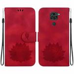 For Xiaomi Redmi Note 9 / Redmi 10X 4G Lotus Embossed Leather Phone Case(Red)
