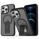 For iPhone 12 Pro Max Acrylic Hybrid TPU MagSafe Holder Phone Case(Black)