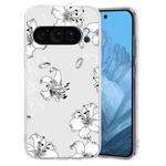 For Google Pixel 9 Colored Drawing Pattern Transparent TPU Phone Case(White Flower)