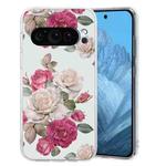 For Google Pixel 9 Colored Drawing Pattern Transparent TPU Phone Case(Peony)