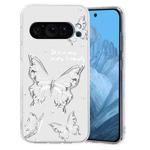 For Google Pixel 9 Pro Colored Drawing Pattern Transparent TPU Phone Case(Butterflies)