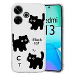 For Xiaomi Redmi 13 4G Colored Drawing Pattern Transparent TPU Phone Case(Black Cat)