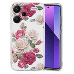 For Xiaomi Redmi Note 13 Pro+ Colored Drawing Pattern Transparent TPU Phone Case(Peony)