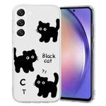 For Samsung Galaxy S23 5G Colored Drawing Pattern Transparent TPU Phone Case(Black Cat)