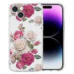 For iPhone 14 Plus Colored Drawing Pattern Transparent TPU Phone Case(Peony)
