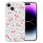 For iPhone 15 Colored Drawing Pattern Transparent TPU Phone Case(Pink Floral)