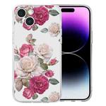 For iPhone 15 Plus Colored Drawing Pattern Transparent TPU Phone Case(Peony)
