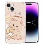 For iPhone 15 Plus Colored Drawing Pattern Transparent TPU Phone Case(Bear)
