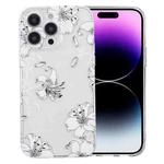 For iPhone 15 Pro Max Colored Drawing Pattern Transparent TPU Phone Case(White Flower)