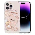 For iPhone 15 Pro Max Colored Drawing Pattern Transparent TPU Phone Case(Bear)