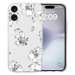 For iPhone 16 Plus Colored Drawing Pattern Transparent TPU Phone Case(White Flower)