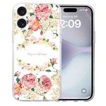 For iPhone 16 Plus Colored Drawing Pattern Transparent TPU Phone Case(Rose)