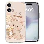 For iPhone 16 Plus Colored Drawing Pattern Transparent TPU Phone Case(Bear)