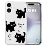 For iPhone 16 Plus Colored Drawing Pattern Transparent TPU Phone Case(Black Cat)