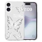 For iPhone 16 Plus Colored Drawing Pattern Transparent TPU Phone Case(Butterflies)