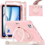 For iPad Air 11 2025 / 2024 Rotation Handle Holder Silicone Hybrid PC Tablet Case(Pink)