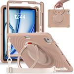 For iPad Air 13 2025 / 2024 Rotation Handle Holder Silicone Hybrid PC Tablet Case(Light Coffee)