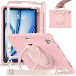 For iPad Air 13 2025 / 2024 Rotation Handle Holder Silicone Hybrid PC Tablet Case(Pink)
