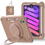 For iPad mini 2024 / mini 6 Rotation Handle Holder Silicone Hybrid PC Tablet Case(Light Coffee)