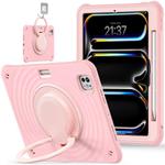 For iPad Pro 11 2024 Rotation Handle Holder Silicone Hybrid PC Tablet Case(Pink)