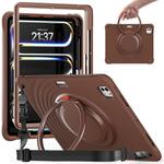 For iPad Pro 13 2024 Rotation Handle Holder Silicone Hybrid PC Tablet Case(Chocolate)