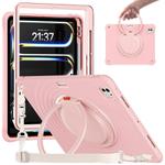 For iPad Pro 13 2024 Rotation Handle Holder Silicone Hybrid PC Tablet Case(Pink)