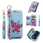 For iPhone 15 POLA MagSafe Flower Multi-functional Zipper Wallet Leather Phone Case(Sky Blue)