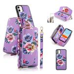 For iPhone 11 POLA Flower Multi-functional Crossbody Zipper Wallet Leather Phone Case(Purple)