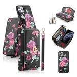 For iPhone 11 Pro POLA Flower Multi-functional Crossbody Zipper Wallet Leather Phone Case(Black)