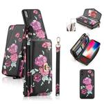 For iPhone X / XS POLA Flower Multi-functional Crossbody Zipper Wallet Leather Phone Case(Black)