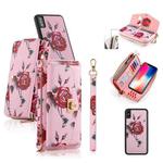 For iPhone X / XS POLA Flower Multi-functional Crossbody Zipper Wallet Leather Phone Case(Pink)