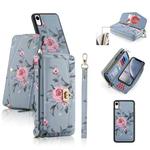 For iPhone XR POLA Flower Multi-functional Crossbody Zipper Wallet Leather Phone Case(Blue)