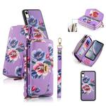 For iPhone XR POLA Flower Multi-functional Crossbody Zipper Wallet Leather Phone Case(Purple)