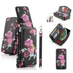 For iPhone XS Max POLA Flower Multi-functional Crossbody Zipper Wallet Leather Phone Case(Black)