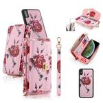 For iPhone XS Max POLA Flower Multi-functional Crossbody Zipper Wallet Leather Phone Case(Pink)