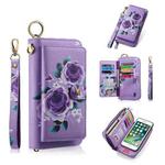 For iPhone 7 / 8 / SE 2022 POLA Flower Multi-functional Zipper Wallet Leather Phone Case(Purple)
