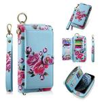 For iPhone 11 Pro Max POLA Flower Multi-functional Zipper Wallet Leather Phone Case(Sky Blue)