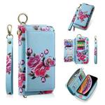 For iPhone X / XS POLA Flower Multi-functional Zipper Wallet Leather Phone Case(Sky Blue)