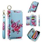 For iPhone XR POLA Flower Multi-functional Zipper Wallet Leather Phone Case(Sky Blue)