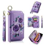 For iPhone XR POLA Flower Multi-functional Zipper Wallet Leather Phone Case(Purple)