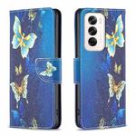 For OPPO Reno12 Global Colored Drawing Pattern Leather Phone Case(Gold Butterfly)