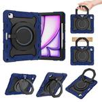 For iPad Air 13 2024 Armor Portable Rotating Ring Holder Silicone Tablet Case with Pen Slot(Navy Blue)