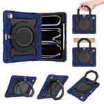 For iPad Pro 13 2024 Armor Portable Rotating Ring Holder Silicone Tablet Case with Pen Slot(Navy Blue)