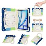 For iPad Air 11 2024 Armor Portable Rotating Ring Holder Silicone Tablet Case with Pen Slot(Colorful Blue)